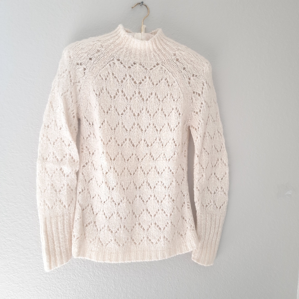 LOFT Ivory colored sweater . Loft . Ann Taylor . lace knit sweater size M - Picture 1 of 12